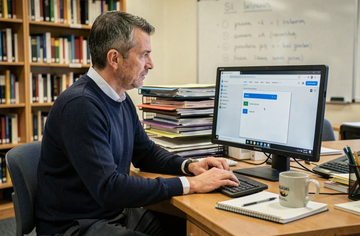 Enseignant accédant à sa messagerie académique de Dijon sur un ordinateur de bureau en salle des professeurs