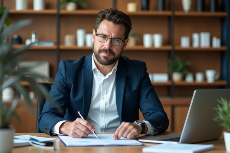 Entrepreneur homme d'affaires examine des échantillons et graphiques