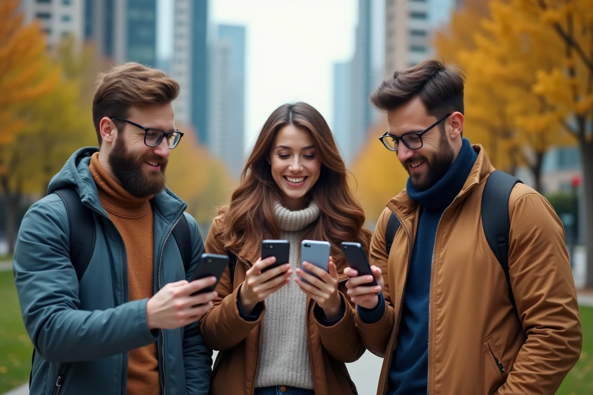 Groupe d amis discutant dans un parc urbain en été