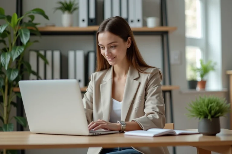 Jeune femme professionnelle au bureau à domicile